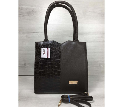 Класична жіноча сумка Трикутник коричневого кольору з коричневим крокодилом WeLassie