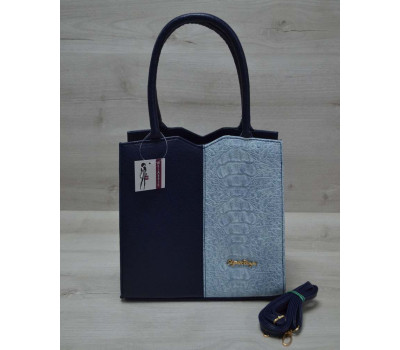 Класична жіноча сумка Трикутник синього кольору з блакитним крокодилом WeLassie