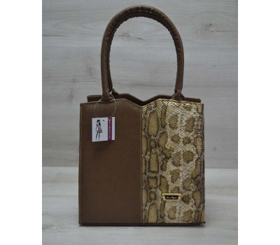 Класична жіноча сумка Трикутник кавового кольору з кавової змією WeLassie