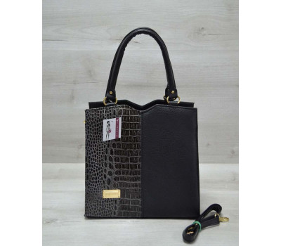 Класична жіноча сумка Трикутник чорного кольору з сірим крокодилом WeLassie