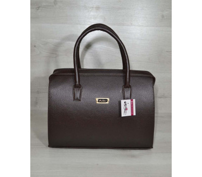 Каркасна жіноча сумка Саквояж коричневий гладкий матеріал WeLassie