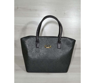 Класична жіноча сумка «Дві змійки» зелена змія з чорними ручками WeLassie