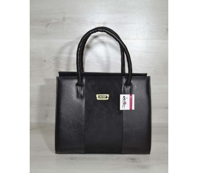 Жіноча сумка Бочонок чорного кольору із замшевою вставкою WeLassie