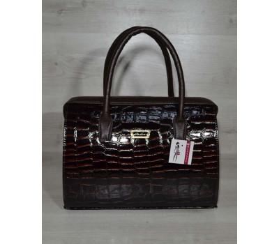 Саквояж коричневий лаковий крокодил WeLassie