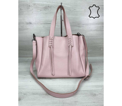 Шкіряна жіноча сумка-шоппер Akua пудра WeLassie