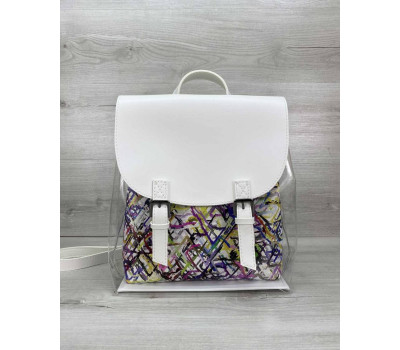 Рюкзак силіконовий білий з косметичкою абстракція WeLassie