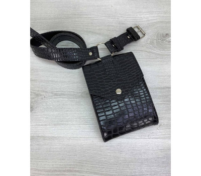 Жіноча сумка на пояс «Іда» чорний крокодил WeLassie
