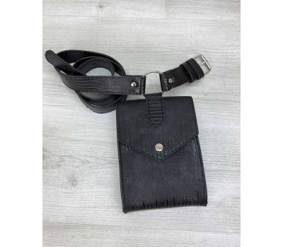 Женская сумка на пояс «Ида» черная рептилия WeLassie