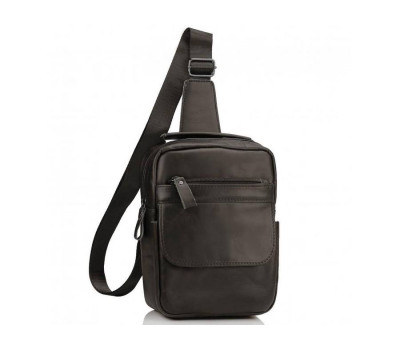 Мужская кожаная сумка-слинг темно-коричневая Tiding Bag A25F-003DB